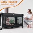 Pamo Babe 4 in 1 Baby Playard, Foldable Portable Crib with Bassinet & Changing Table and Toy Bar(Black)